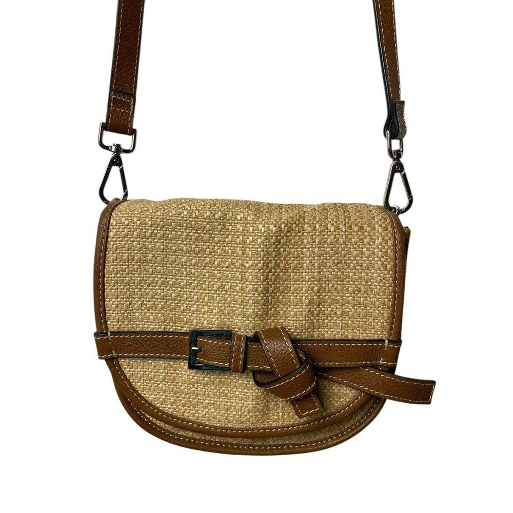 J Jill Jute Leather Crossbody Bag Brown Woven Small Flap Boho Shoulder Purse